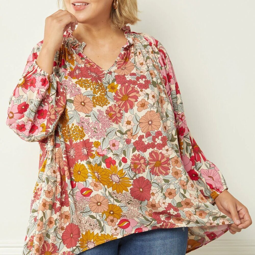 Fray Floral Peasant Top Size Small/ 0-6 Style #T16804 Prairie Blouse